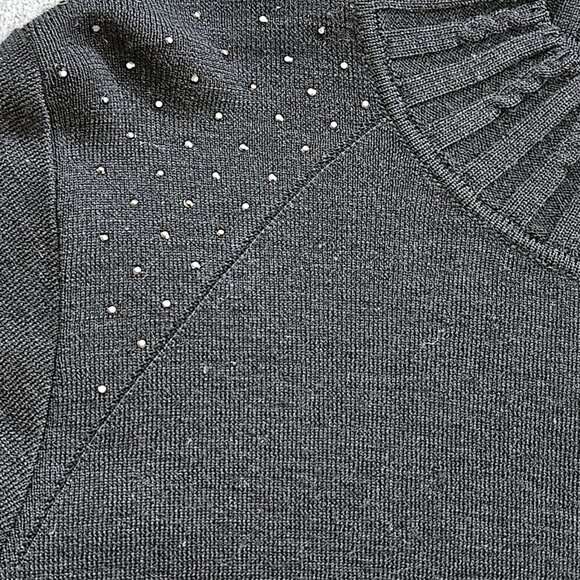 Vtg Wool Sweater Women L Black Italy LS Fairy Grunge Mobwife Rhinestones FLAW - Picture 10 of 12